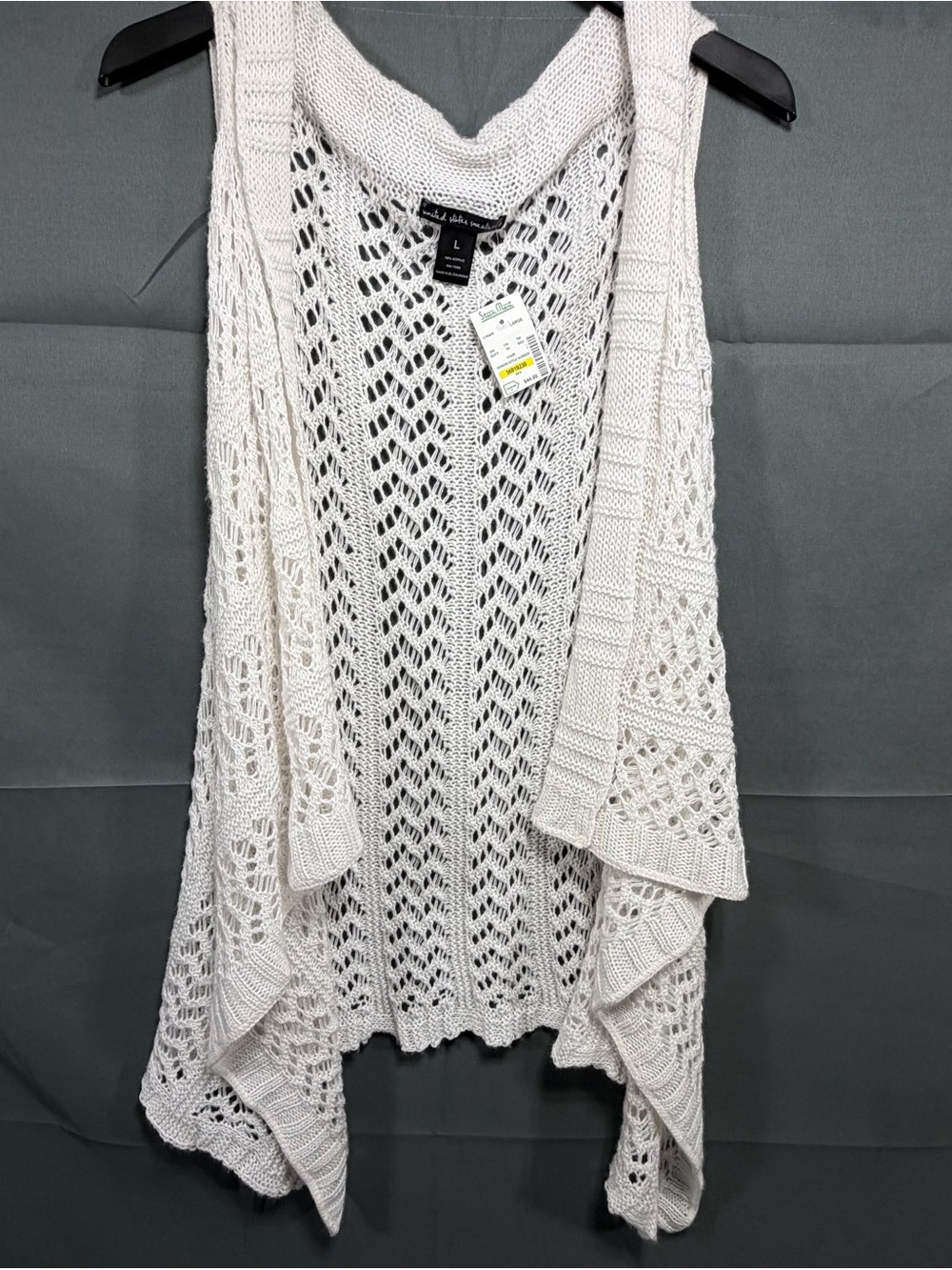 Crochet Lightweight Open Front Sleeveless Long Sweater Drape Asymmetrical Hem